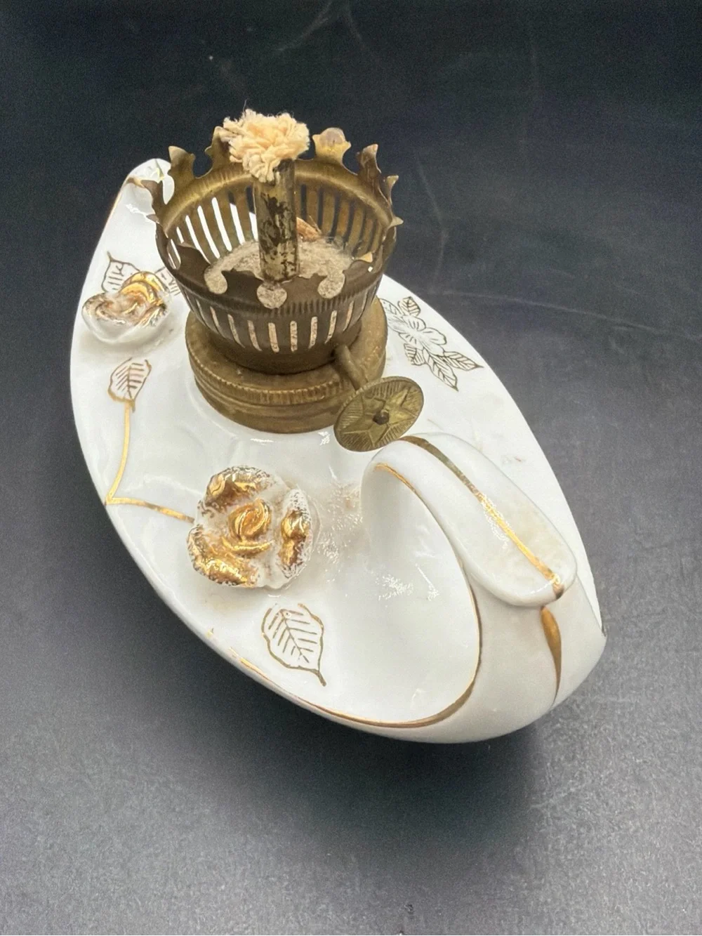 Vintage Mini 1 Handle Ceramic Porcelain Genie Oil Lamp 6 3/4